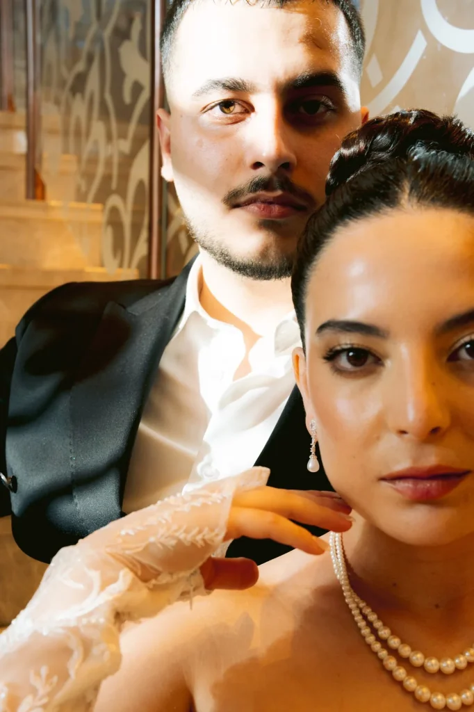Close portrait of the bride and groom