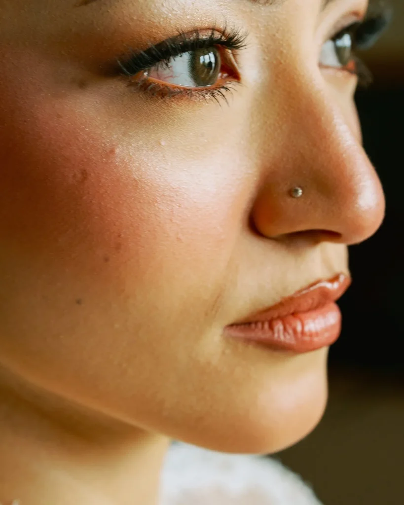 Close-up of the bride’s face in warm light